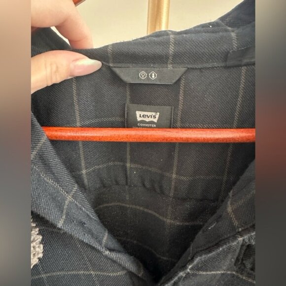 Levi’s Commuter Plaid Button Down Shirt Black Brown Long Sleeve Men’s Medium - Picture 3 of 5